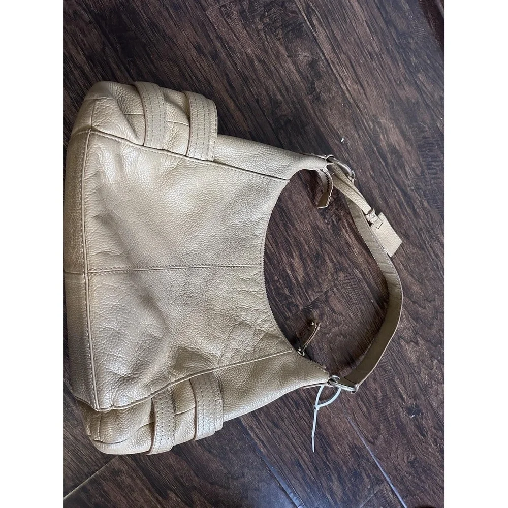 Calvin Klein Tan Leather Hobo Bag with Gold Accents